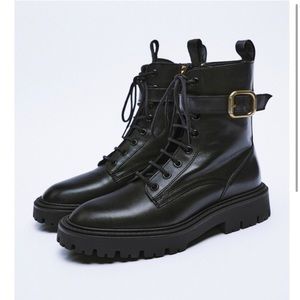 Zara real leather ankle boot with brass buckle